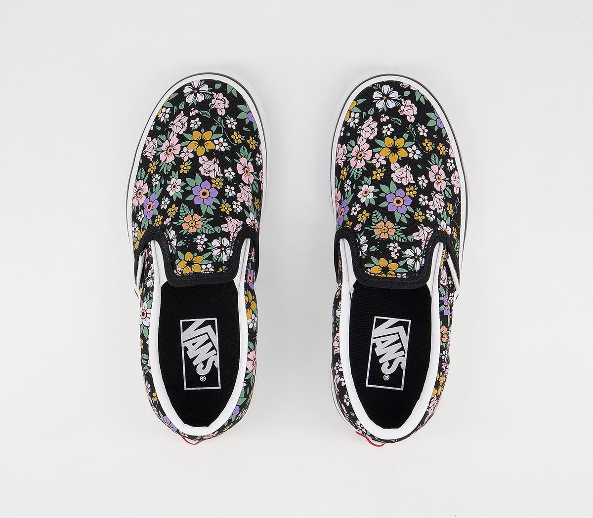 Vans Classic Slip On Kids Trainers Vans Classic Slip On Kids Trainers Floral Black True White