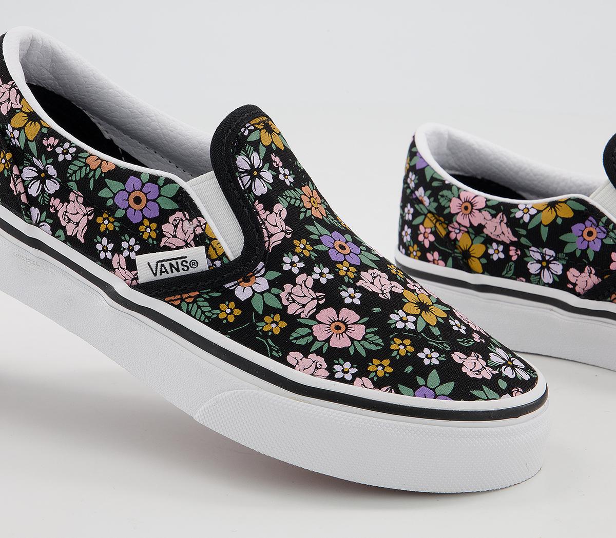 Vans Classic Slip On Kids Trainers Vans Classic Slip On Kids Trainers Floral Black True White