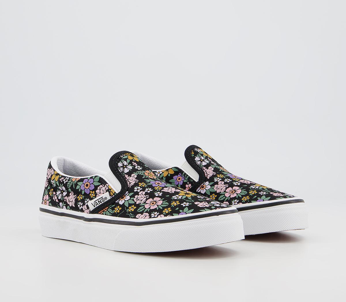 Vans Classic Slip On Kids Trainers Vans Classic Slip On Kids Trainers Floral Black True White