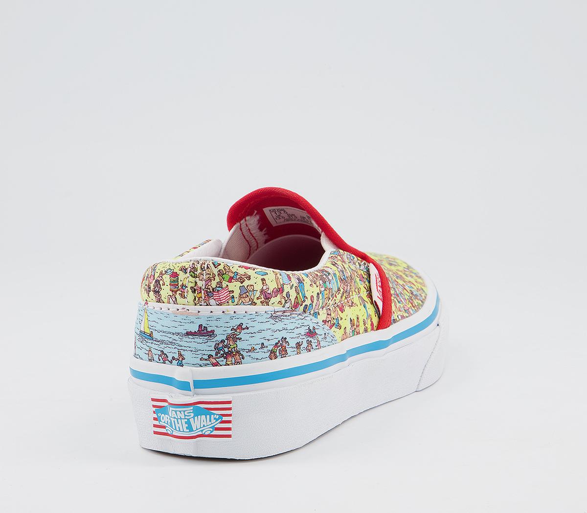 Vans Classic Slip On Kids Trainers Vans Classic Slip On Kids Trainers Wheres Waldo Find Steve Beach