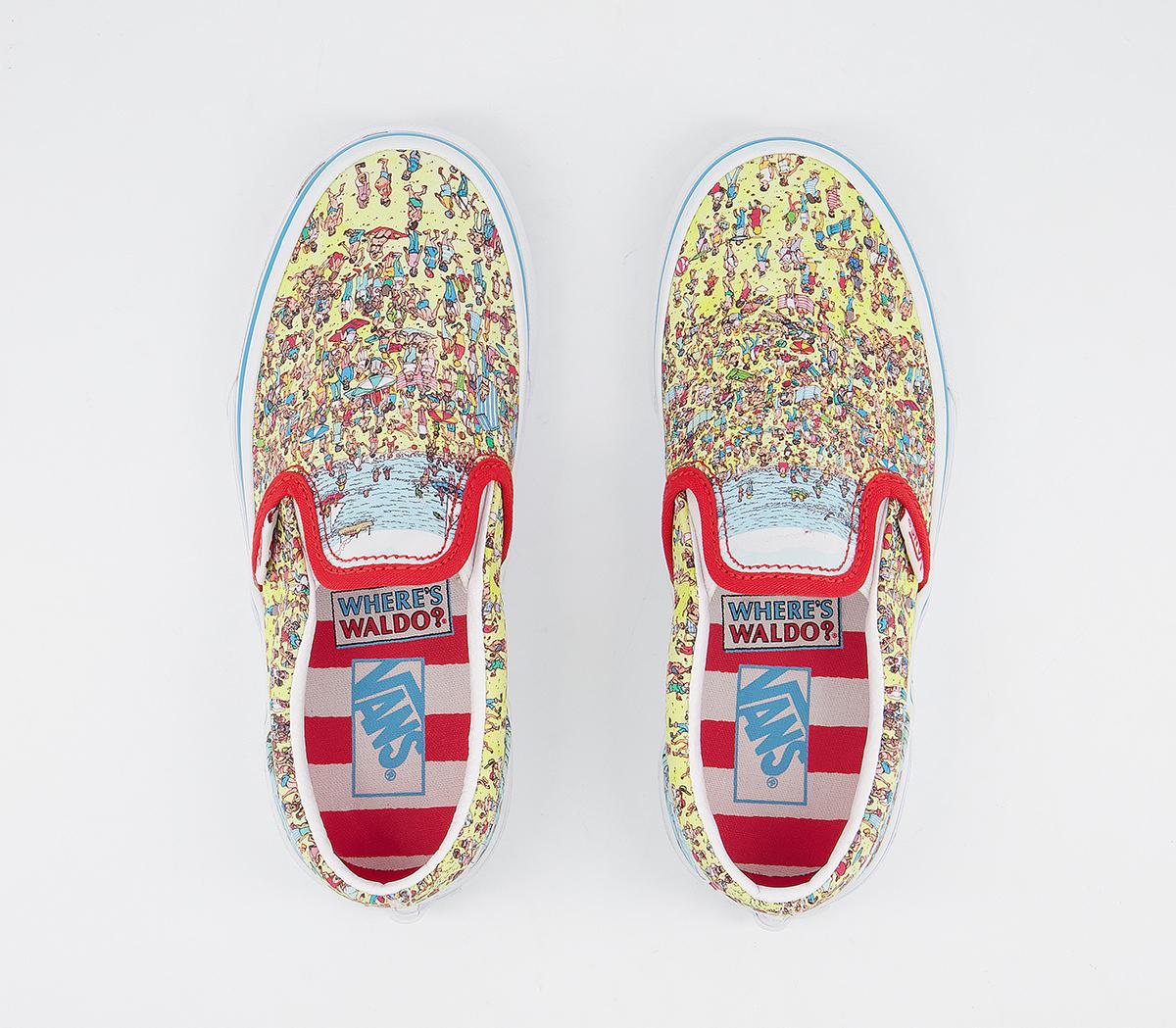 Vans Classic Slip On Kids Trainers Vans Classic Slip On Kids Trainers Wheres Waldo Find Steve Beach