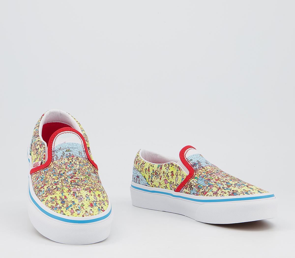 Vans Classic Slip On Kids Trainers Vans Classic Slip On Kids Trainers Wheres Waldo Find Steve Beach