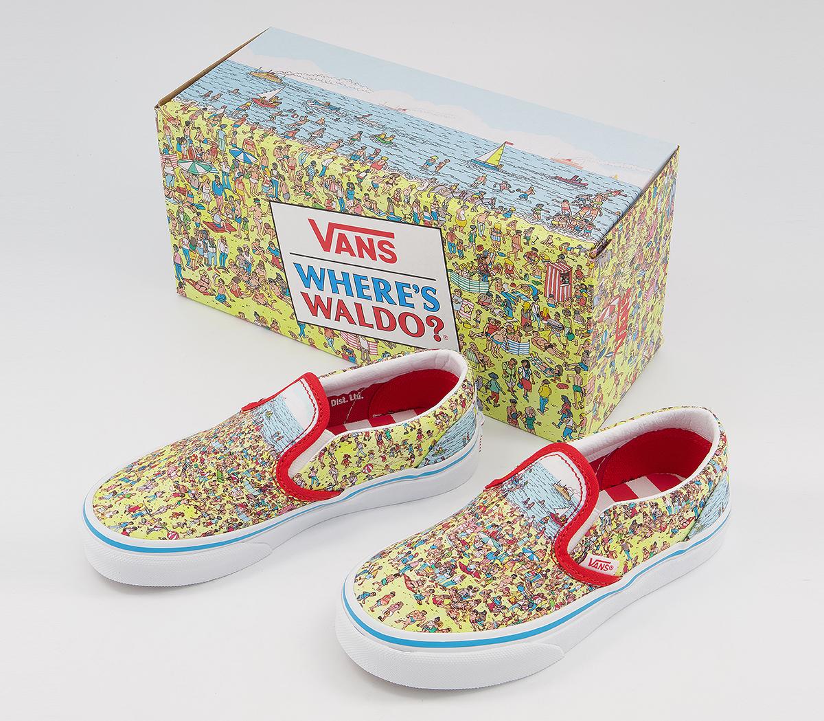 Vans Classic Slip On Kids Trainers Wheres Waldo Find Steve Beach - Unisex