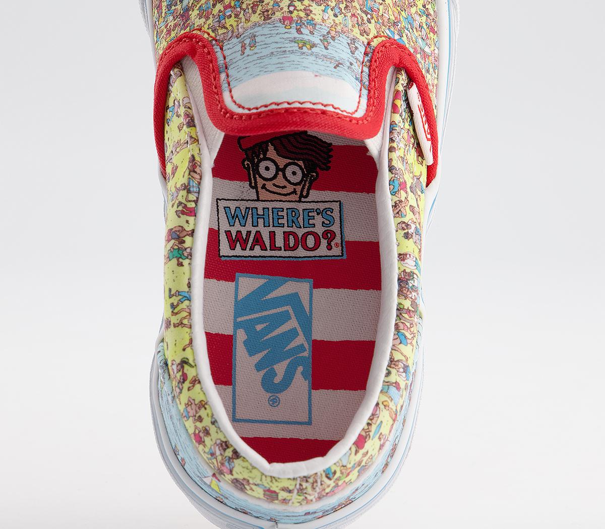 Vans Classic Slip On Kids Trainers Vans Classic Slip On Kids Trainers Wheres Waldo Find Steve Beach