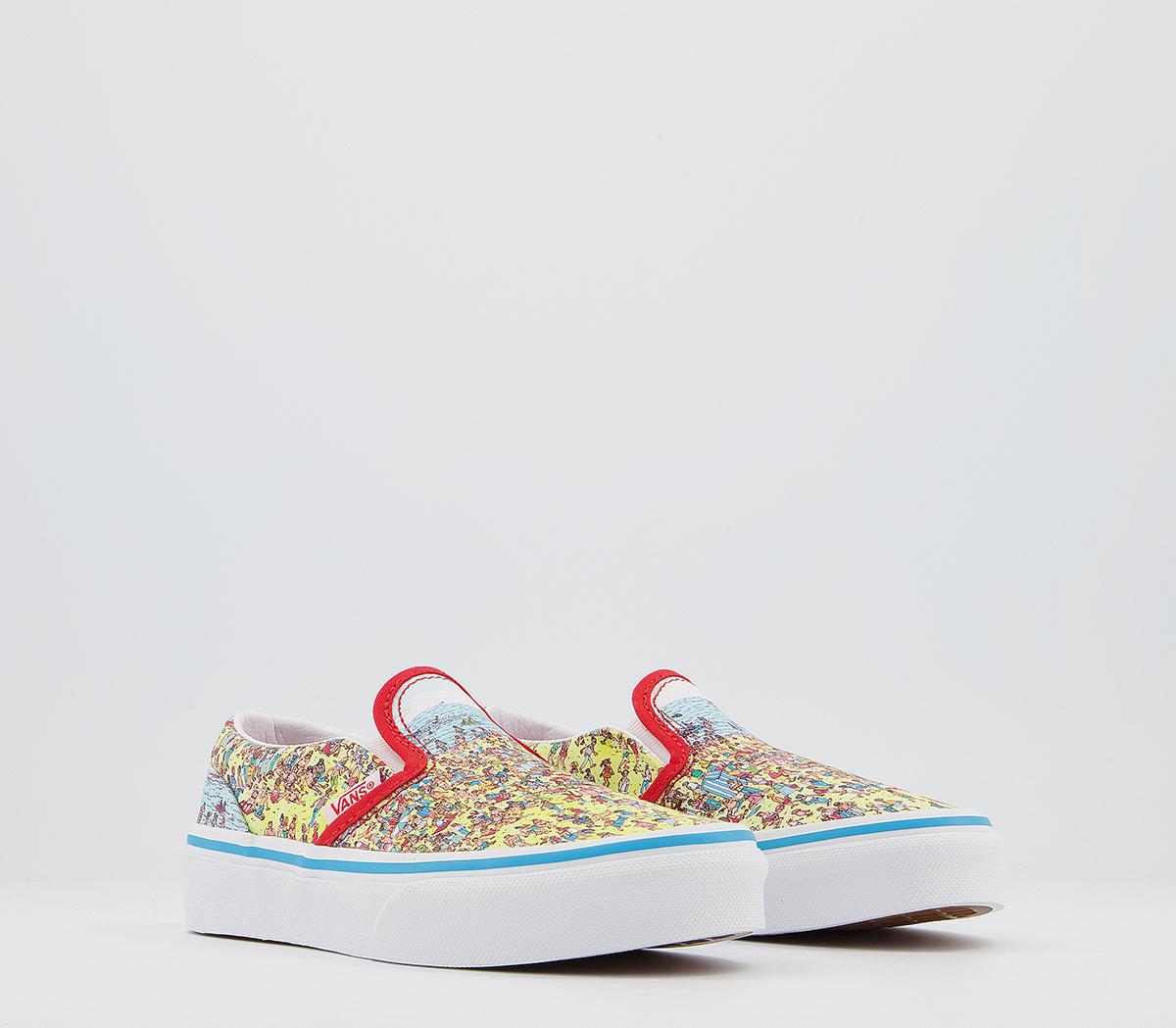 Vans Classic Slip On Kids Trainers Vans Classic Slip On Kids Trainers Wheres Waldo Find Steve Beach
