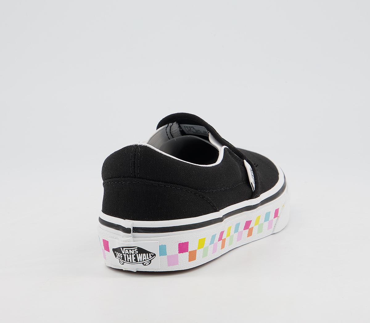 Vans Classic Slip On Kids Trainers Vans Classic Slip On Kids Trainers Rainbow Black Checkerboard