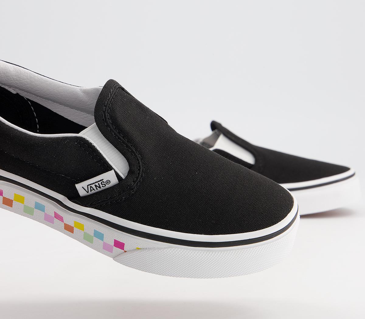 Vans Classic Slip On Kids Trainers Vans Classic Slip On Kids Trainers Rainbow Black Checkerboard