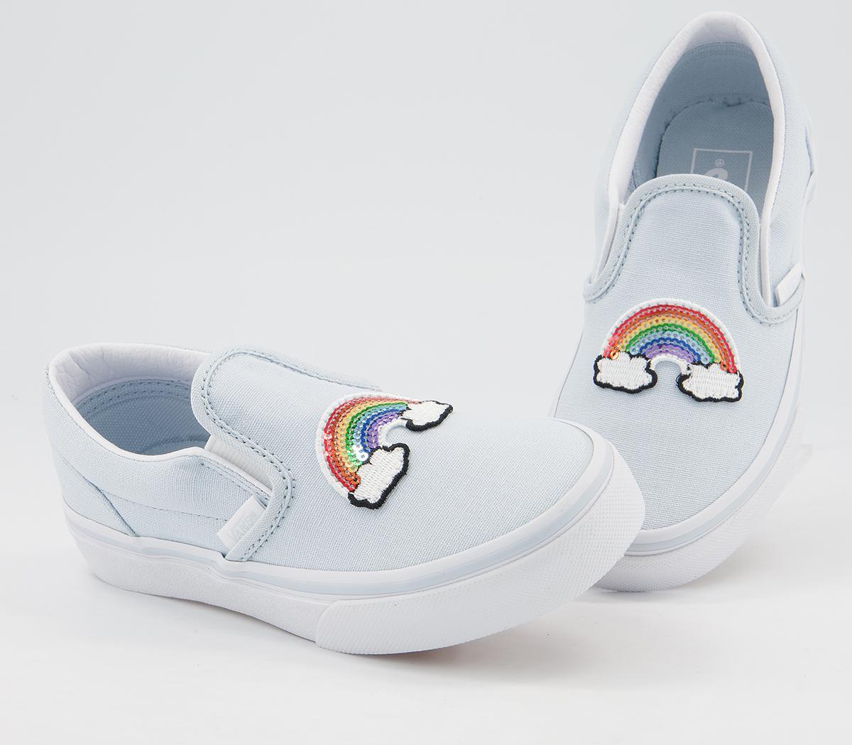 Vans Classic Slip On Kids Trainers Vans Classic Slip On Kids Trainers Sequin Rainbow Ballard Blue True White