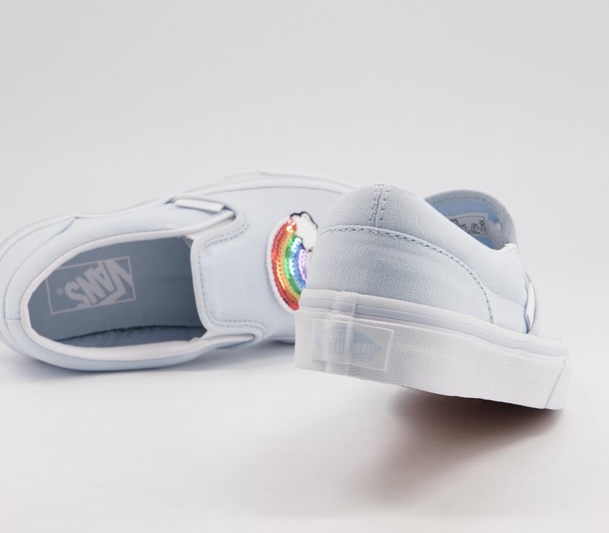 Vans Classic Slip On Kids Trainers Vans Classic Slip On Kids Trainers Sequin Rainbow Ballard Blue True White