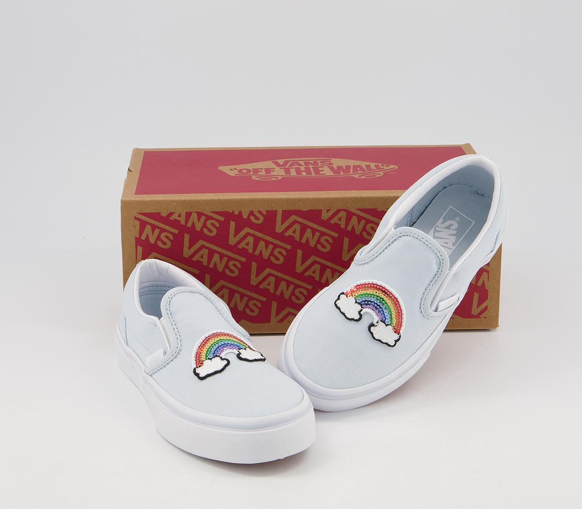 Vans Classic Slip On Kids Trainers Vans Classic Slip On Kids Trainers Sequin Rainbow Ballard Blue True White