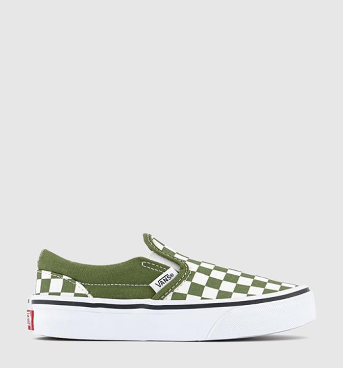 Vans Classic Slip On Kids Trainers Color Theory Checkerboard Pesto