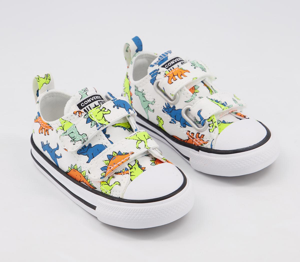 Converse All Star 2vlace Trainers Converse All Star 2vlace Trainers White Cape Blue Flash Orange Dinosaur