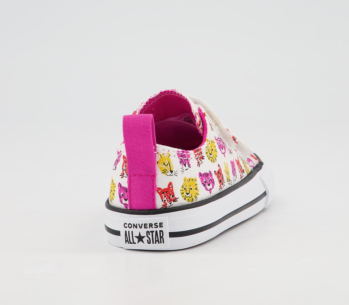 Converse All Star 2vlace Trainers Converse All Star 2vlace Trainers White Prime Pink Amarillo Jungle Cats