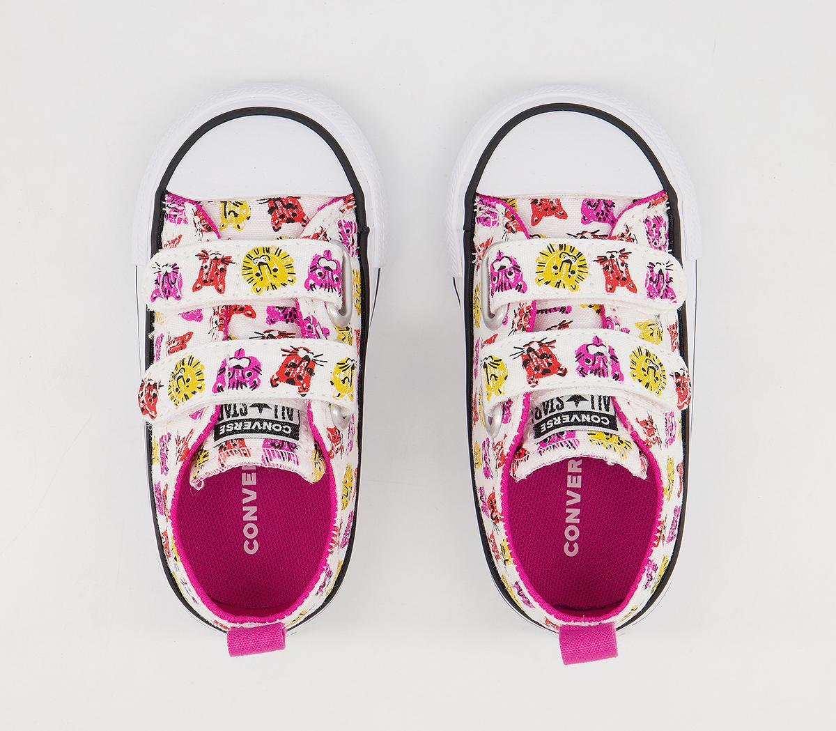 Converse All Star 2vlace Trainers Converse All Star 2vlace Trainers White Prime Pink Amarillo Jungle Cats