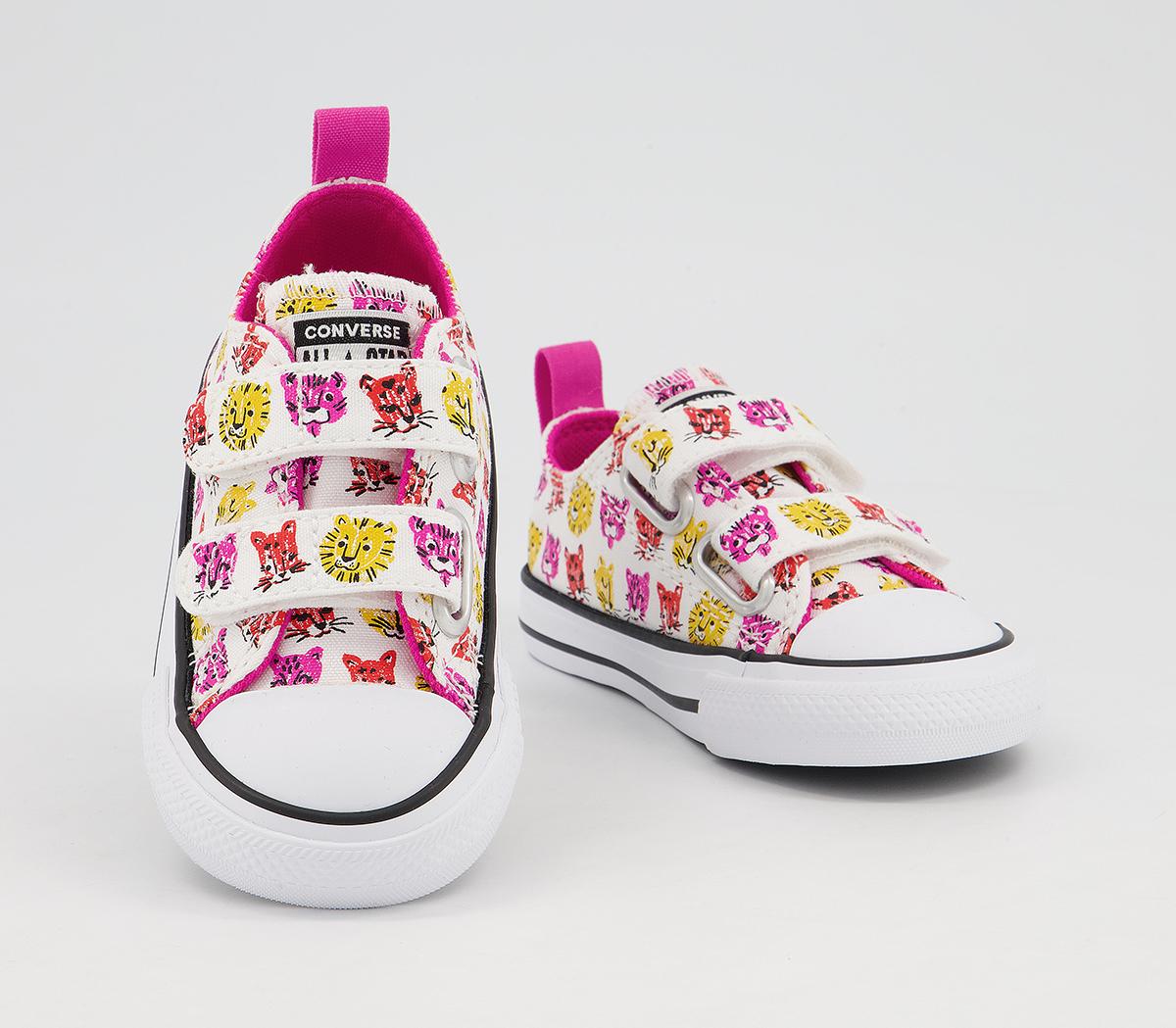 Converse All Star 2vlace Trainers Converse All Star 2vlace Trainers White Prime Pink Amarillo Jungle Cats