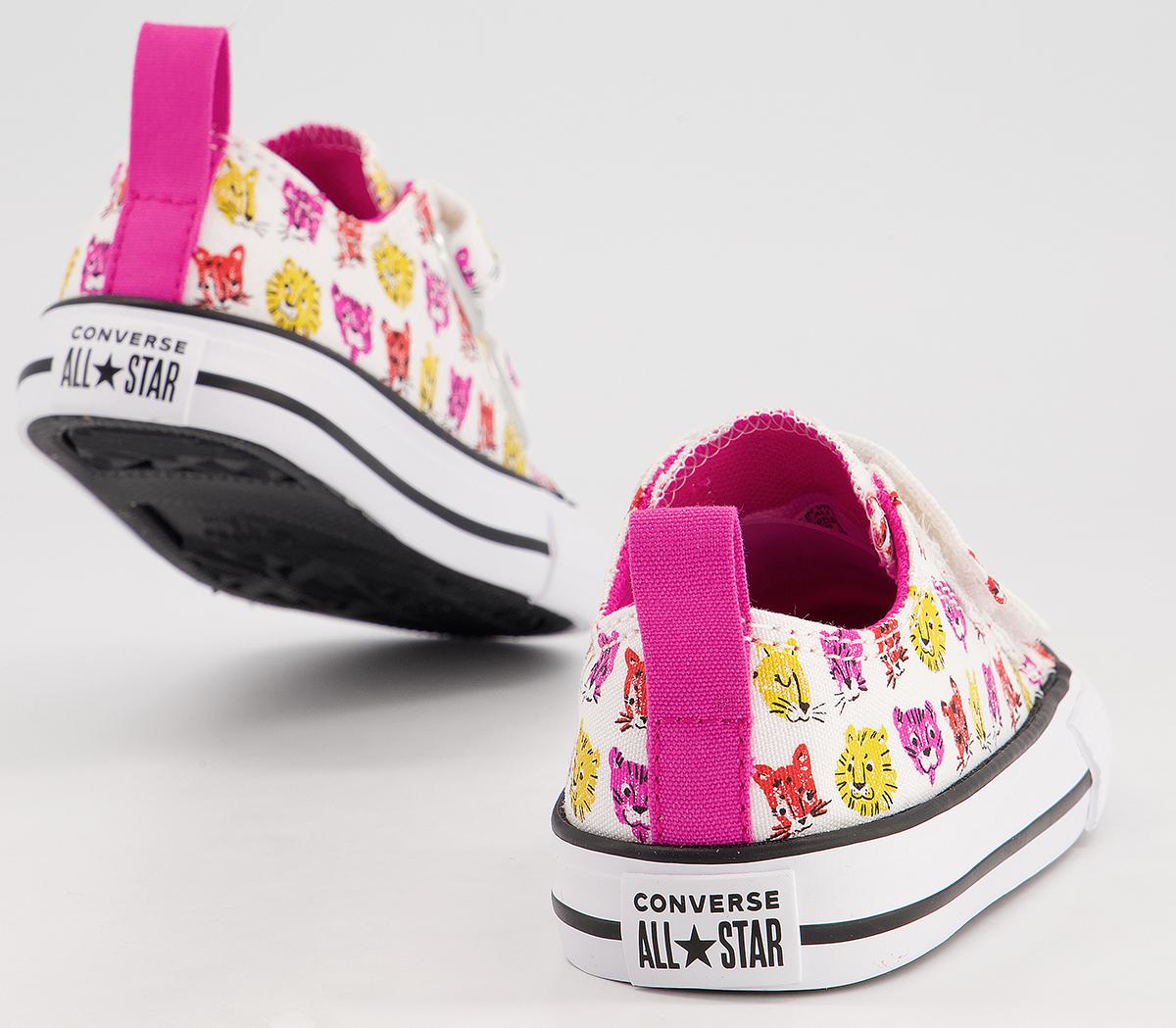 Converse All Star 2vlace Trainers Converse All Star 2vlace Trainers White Prime Pink Amarillo Jungle Cats