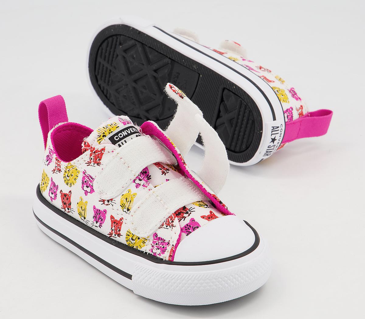 Converse All Star 2vlace Trainers Converse All Star 2vlace Trainers White Prime Pink Amarillo Jungle Cats