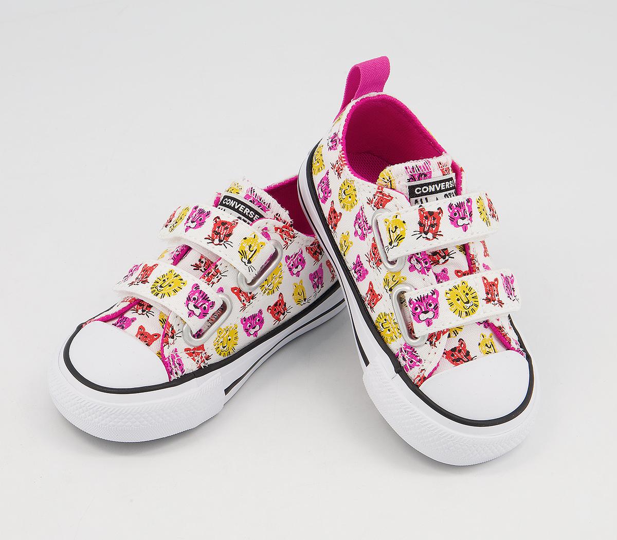 Converse All Star 2vlace Trainers Converse All Star 2vlace Trainers White Prime Pink Amarillo Jungle Cats