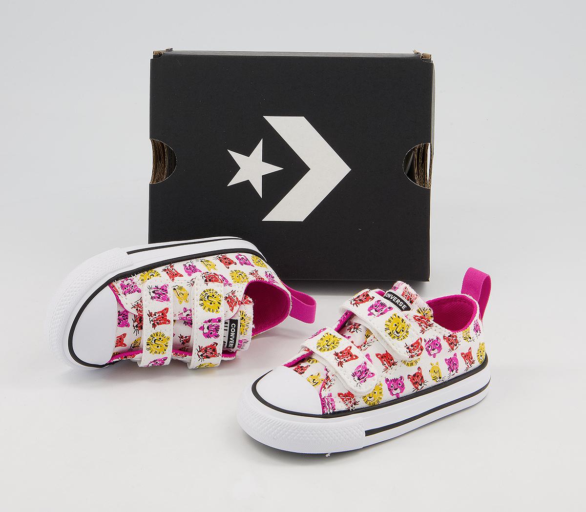 Converse All Star 2vlace Trainers Converse All Star 2vlace Trainers White Prime Pink Amarillo Jungle Cats