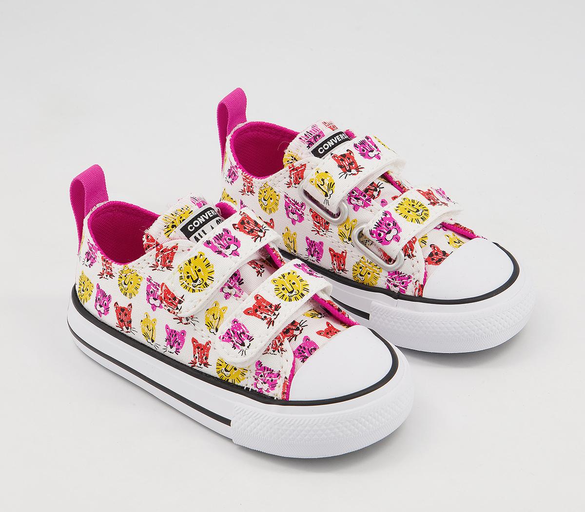 Converse All Star 2vlace Trainers Converse All Star 2vlace Trainers White Prime Pink Amarillo Jungle Cats