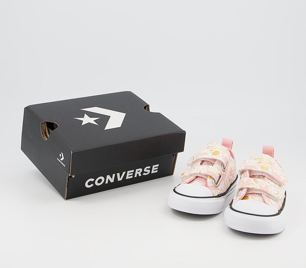 Converse All Star 2vlace Trainers Converse All Star 2vlace Trainers White Storm Pink Gold Stars