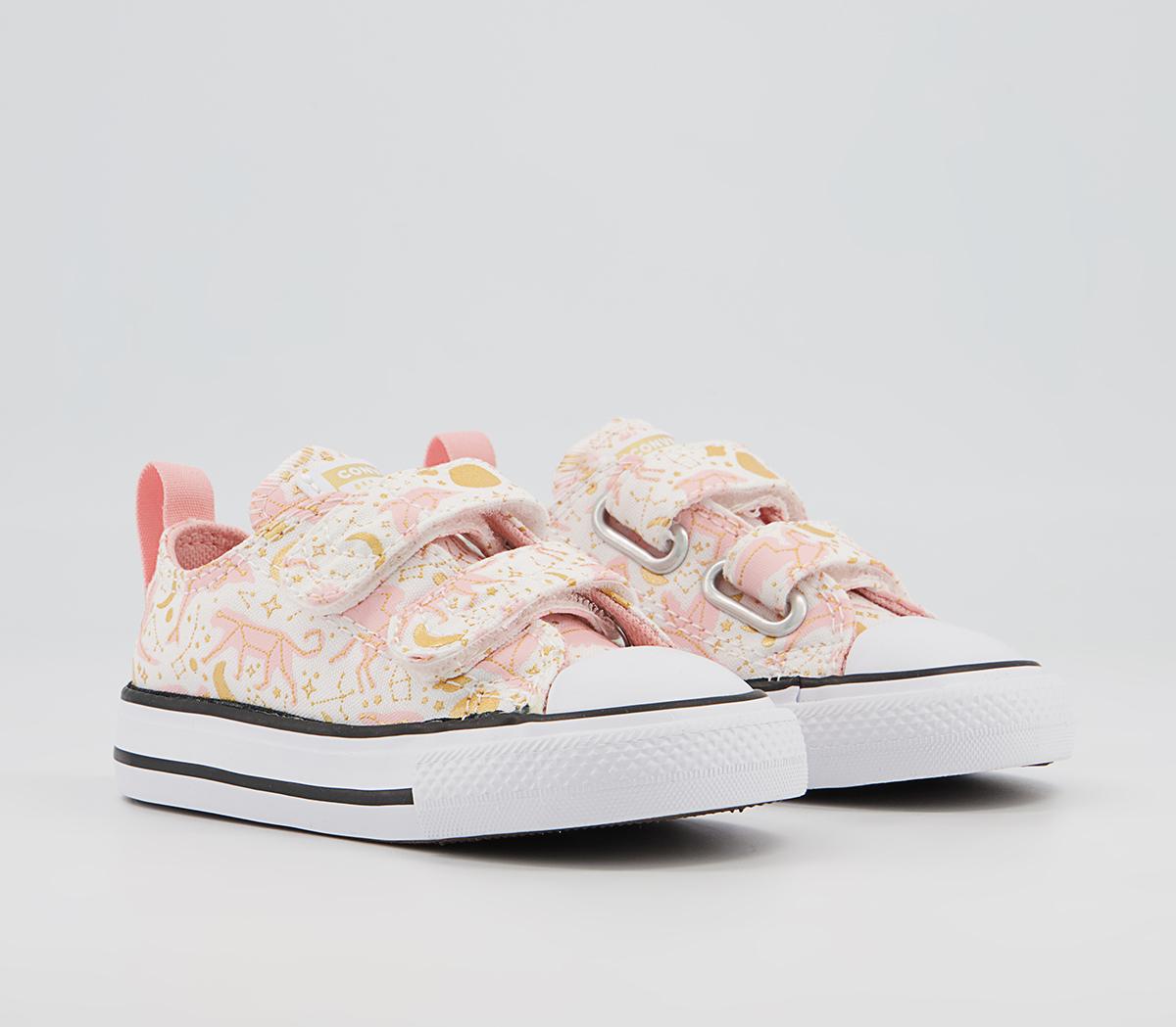 Converse All Star 2vlace Trainers Converse All Star 2vlace Trainers White Storm Pink Gold Stars