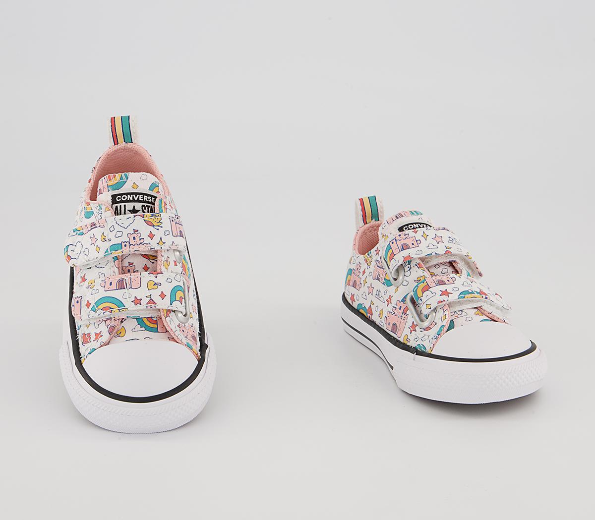 Converse All Star 2vlace Trainers White Pink Teal Rainbow Castles - Unisex