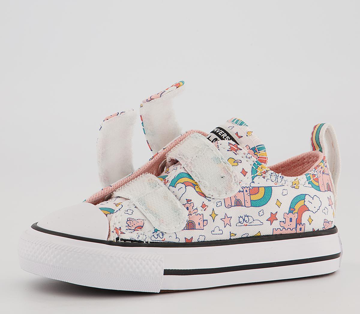 Converse All Star 2vlace Trainers Converse All Star 2vlace Trainers White Pink Teal Rainbow Castles