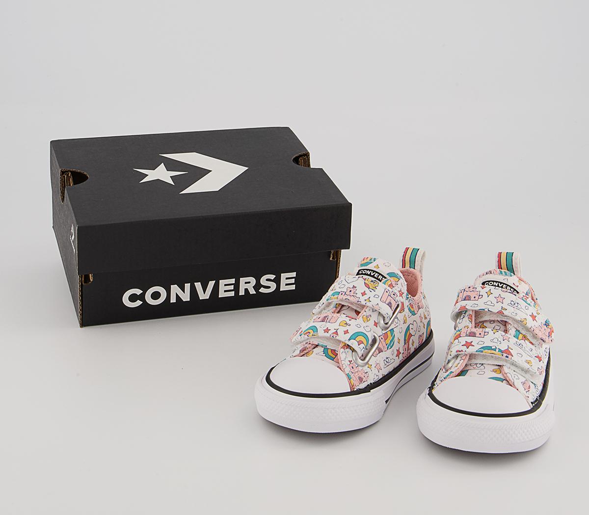 Converse All Star 2vlace Trainers Converse All Star 2vlace Trainers White Pink Teal Rainbow Castles