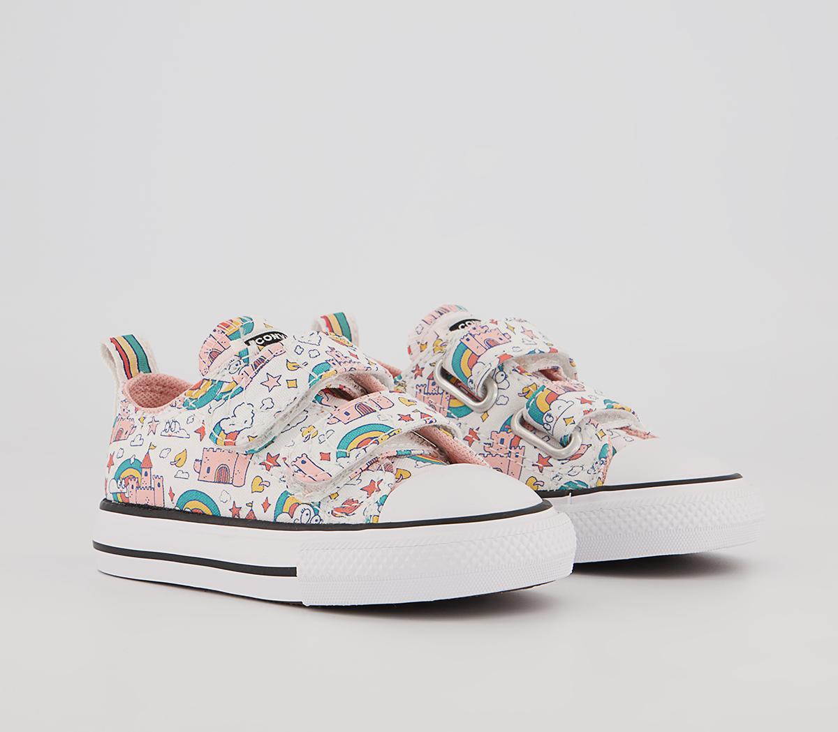 Converse All Star 2vlace Trainers Converse All Star 2vlace Trainers White Pink Teal Rainbow Castles