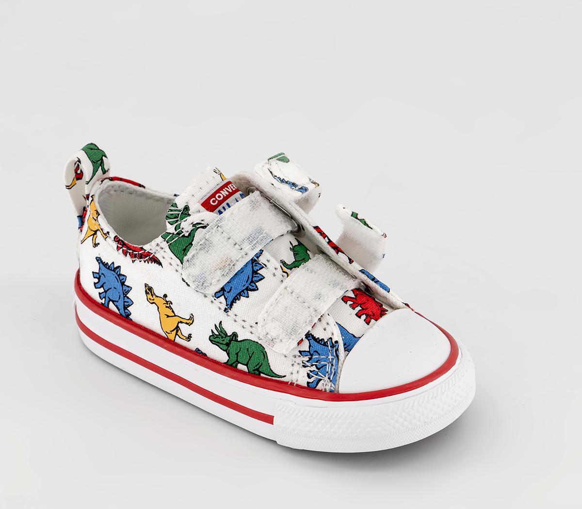 ConverseAll Star 2vlace Trainers White Enamel Red Totally Blue Dino