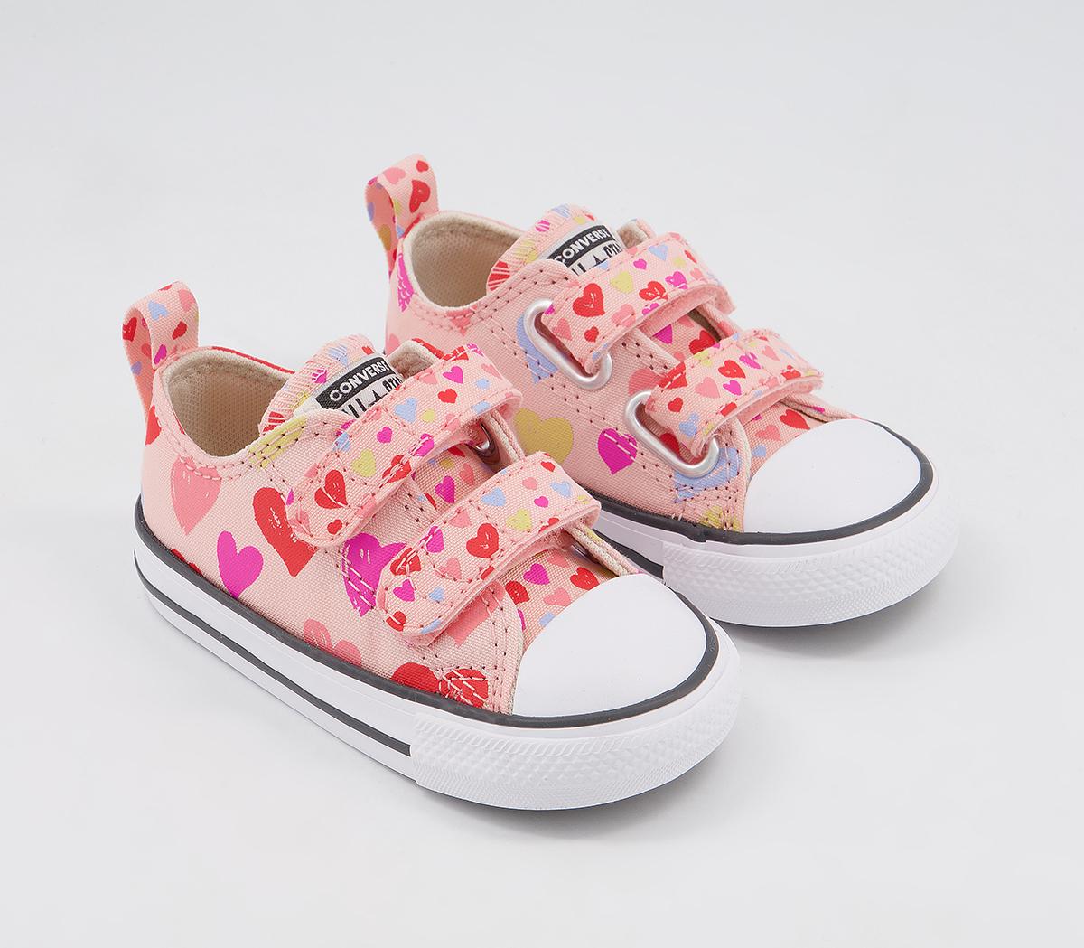 Converse All Star 2vlace Trainers Converse All Star 2vlace Trainers Storm Pink Natural Ivory White Hearts