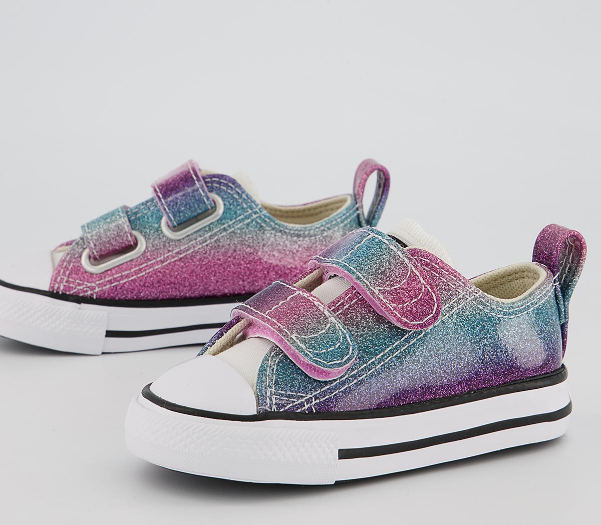 Converse All Star 2vlace Trainers Pink Purple Teal Glitter - Unisex