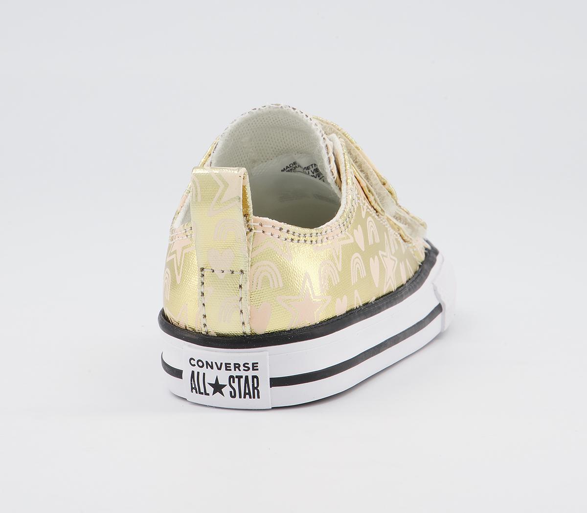 Converse All Star 2vlace Trainers Converse All Star 2vlace Trainers Light Gold White Black Stars Rainbows
