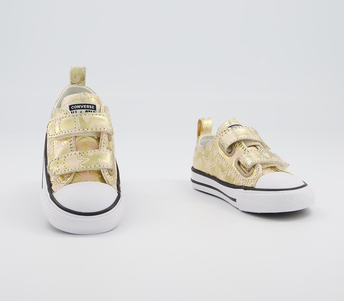 Converse All Star 2vlace Trainers Converse All Star 2vlace Trainers Light Gold White Black Stars Rainbows