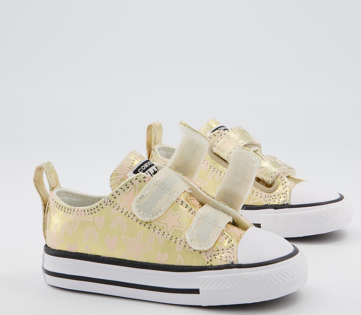 Converse All Star 2vlace Trainers Converse All Star 2vlace Trainers Light Gold White Black Stars Rainbows