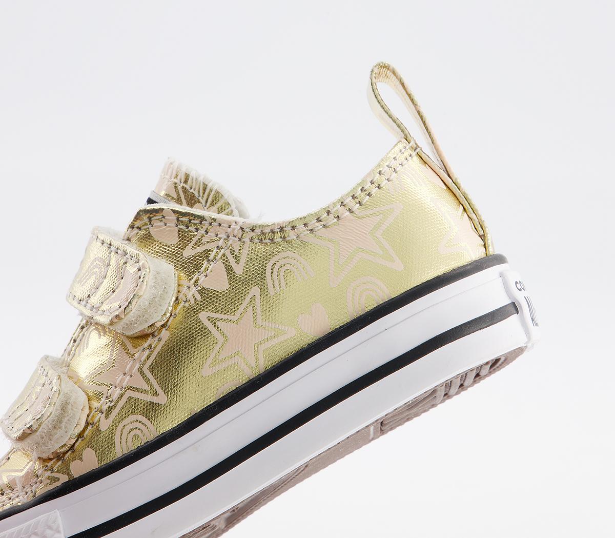 Converse All Star 2vlace Trainers Converse All Star 2vlace Trainers Light Gold White Black Stars Rainbows