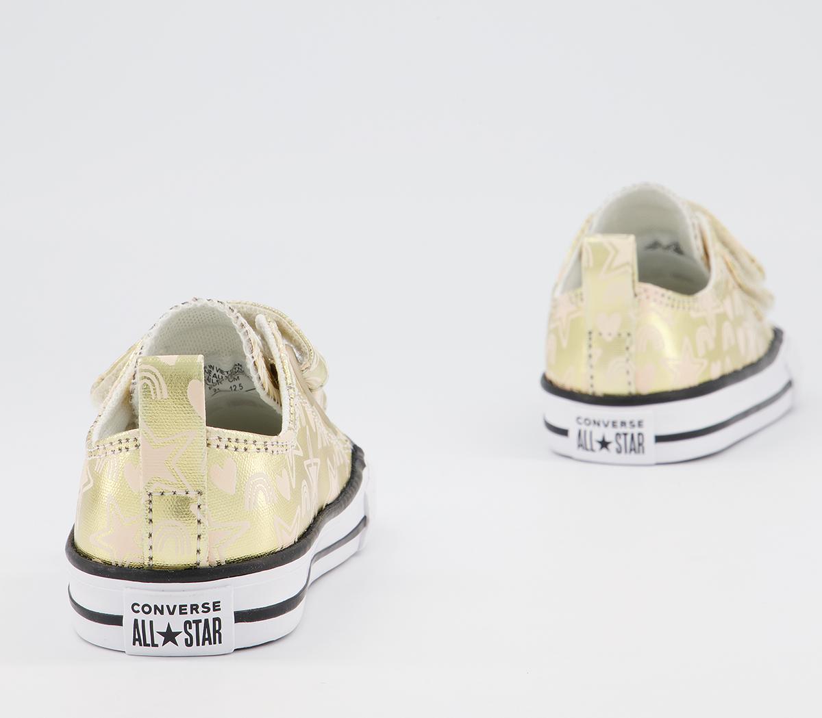 Converse All Star 2vlace Trainers Converse All Star 2vlace Trainers Light Gold White Black Stars Rainbows
