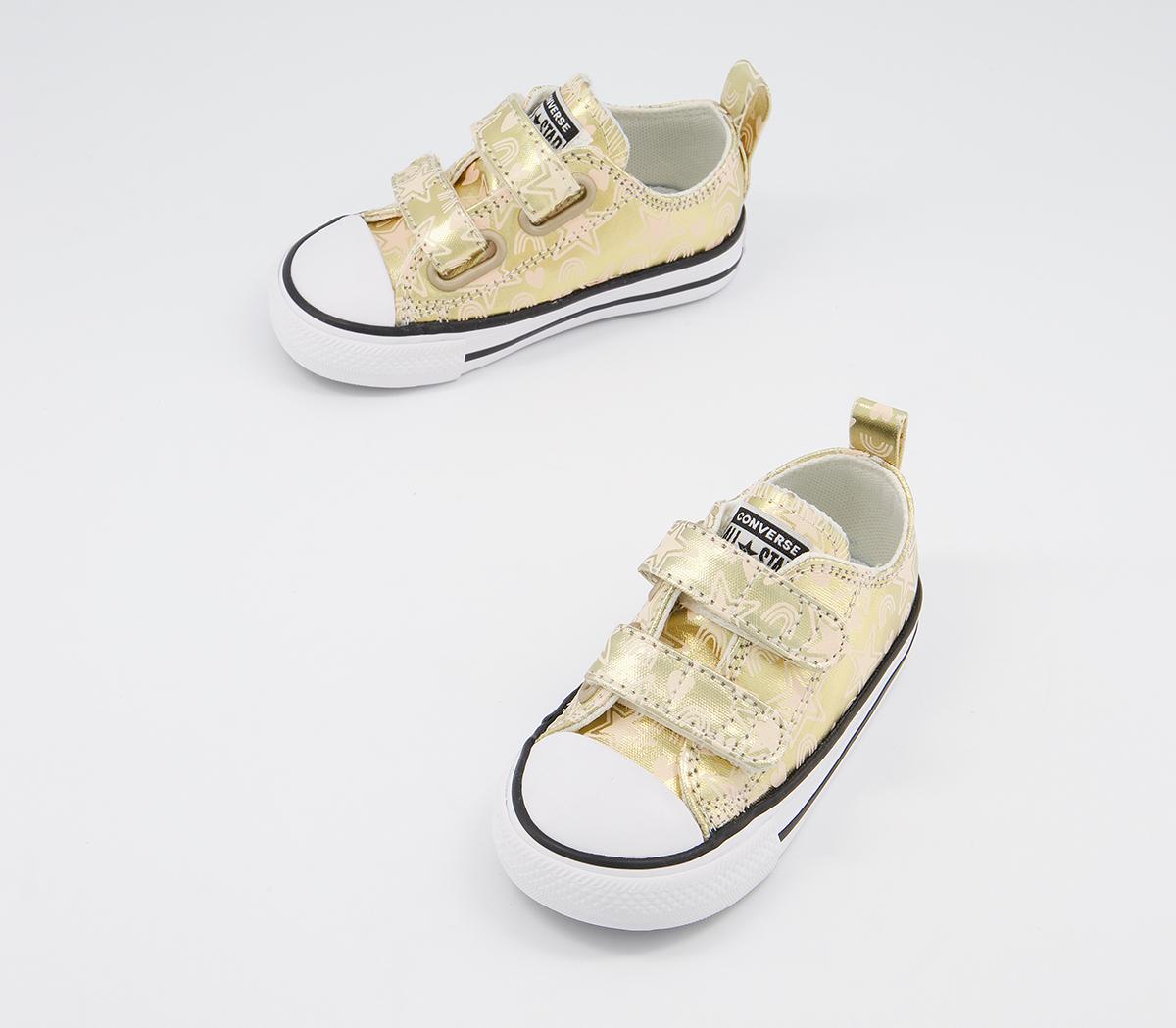Converse All Star 2vlace Trainers Converse All Star 2vlace Trainers Light Gold White Black Stars Rainbows