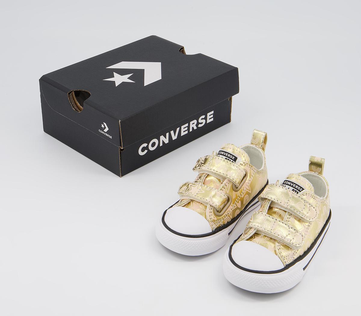 Converse All Star 2vlace Trainers Converse All Star 2vlace Trainers Light Gold White Black Stars Rainbows