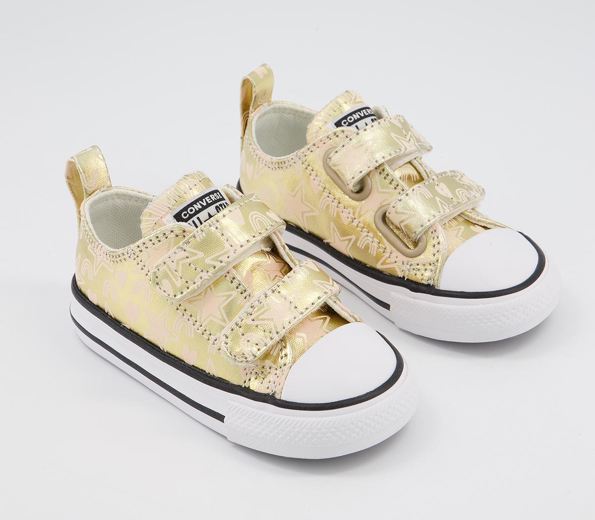 Converse All Star 2vlace Trainers Converse All Star 2vlace Trainers Light Gold White Black Stars Rainbows