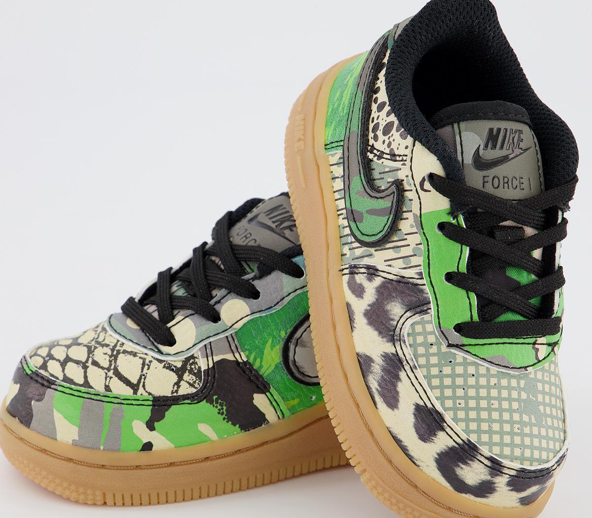 Nike Air Force 1 Infant Trainers Nike Air Force 1 Infant Trainers Black Green Sparkgum Light Brown