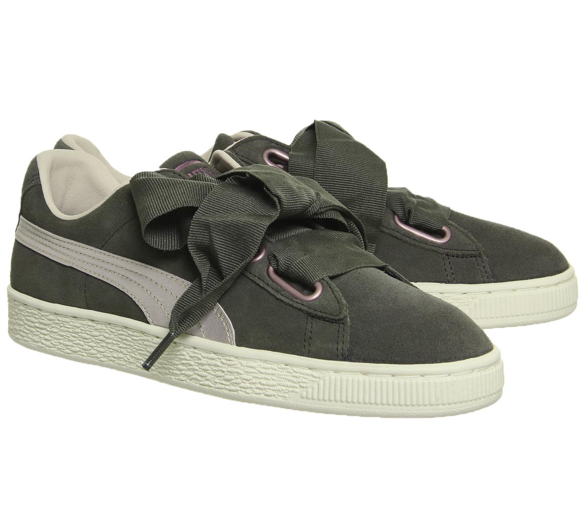 PUMA Suede Heart Trainers Olive Night Pink Tint Rose Gold - Women's ...