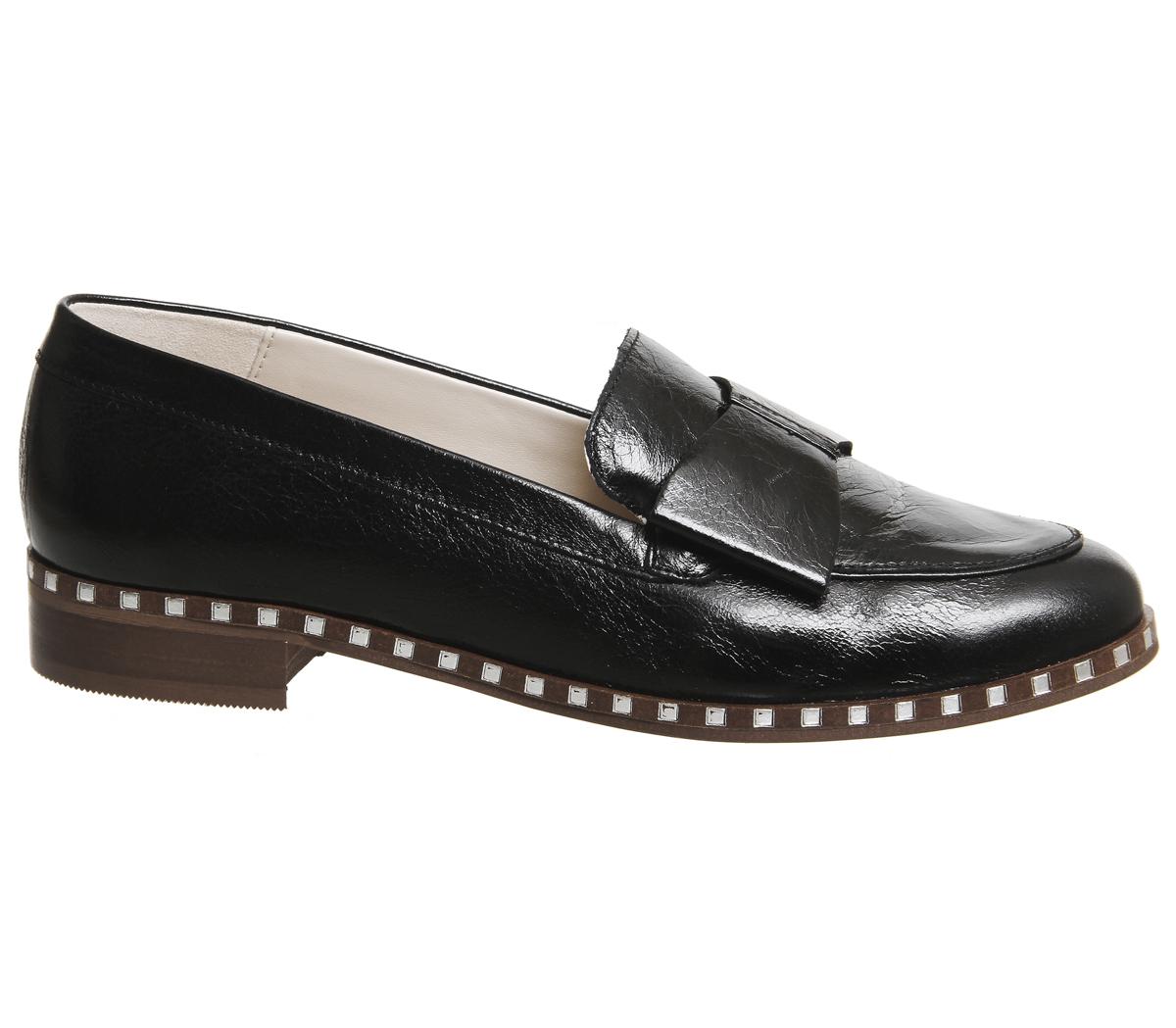 OFFICE Present Bow Loafers Black Leather Choc Sole With Studded Rand ...