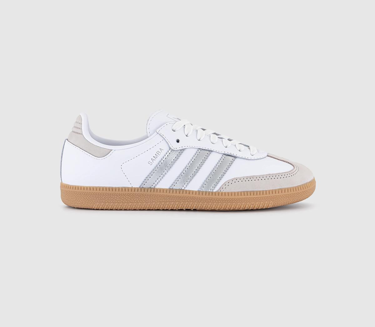 Adidas Womens Samba OG Trainers White Silver Metallic Grey, 4.5