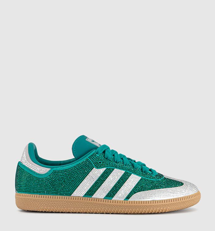 adidas Samba OG Trainers Rhinestone Equipment Green Silver Metallic Gum