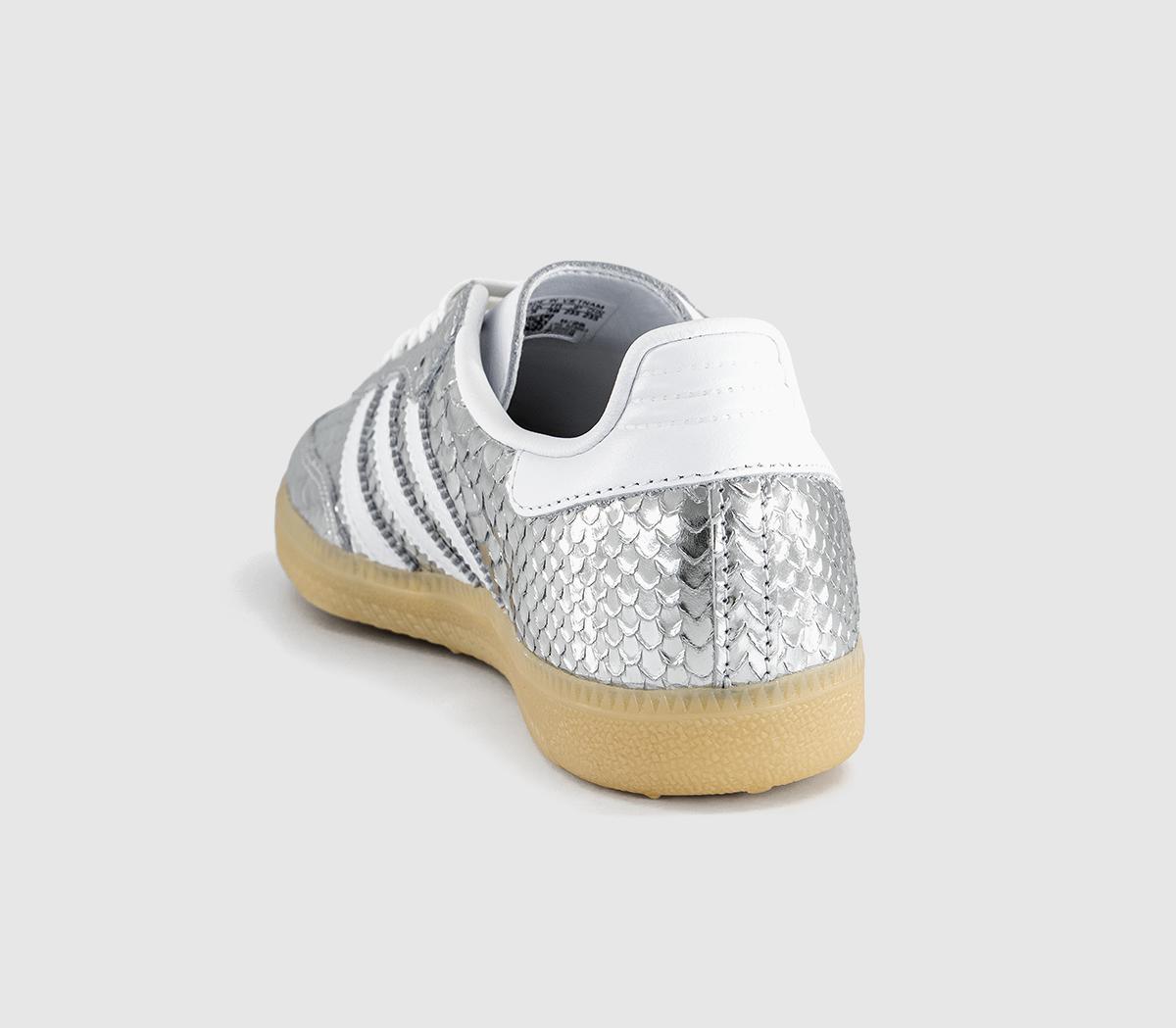 adidas Samba OG Trainers Snake Silver Metallic White Gum - Women's