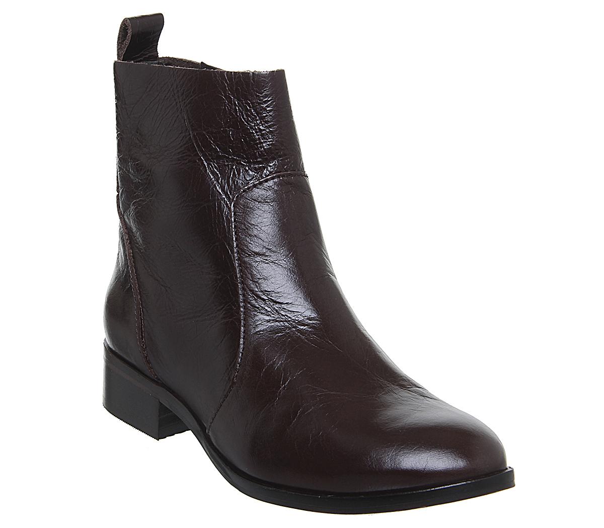 OFFICEAshleigh Flat Ankle BootsChoc Leather