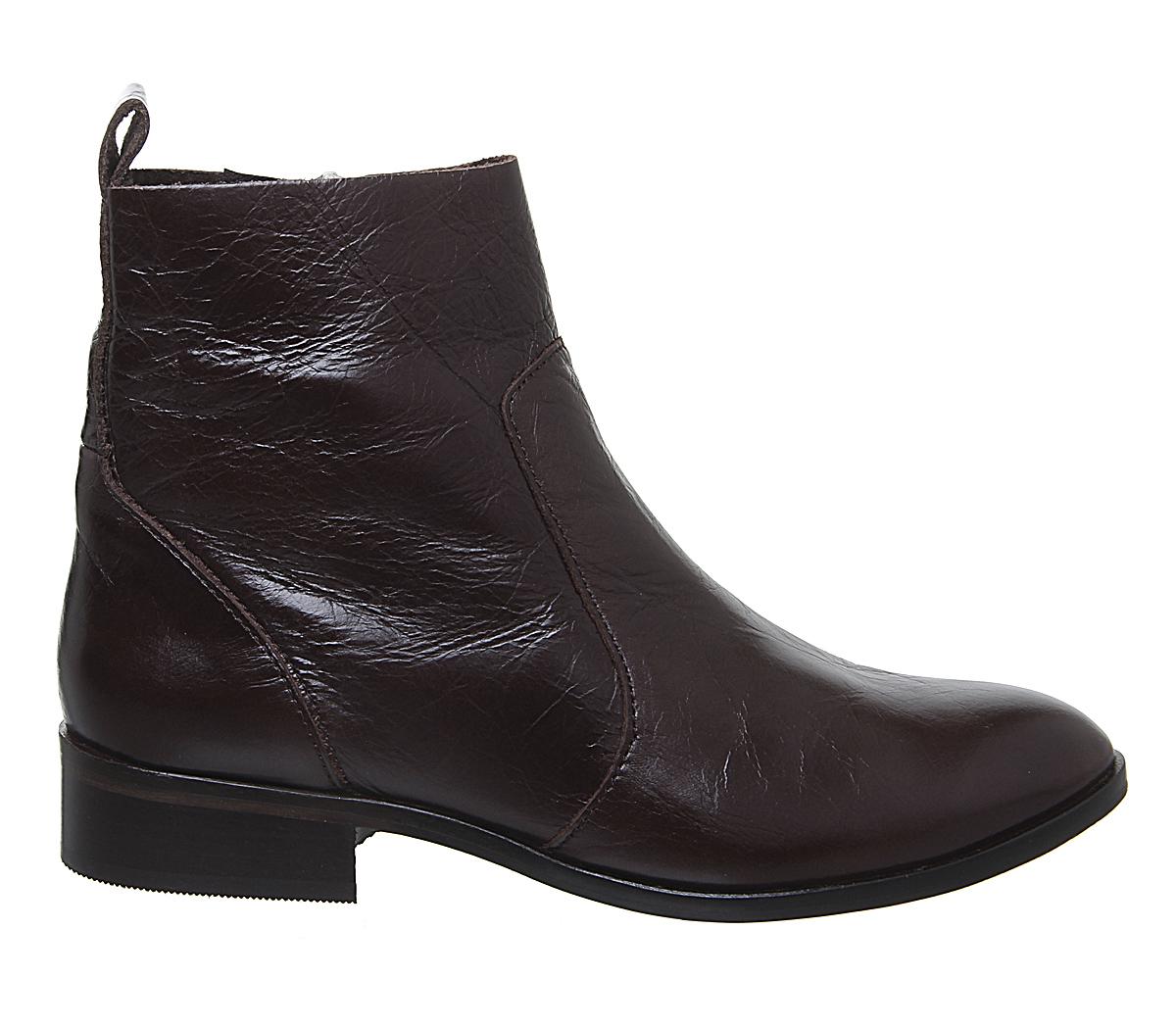 OFFICEAshleigh Flat Ankle BootsChoc Leather