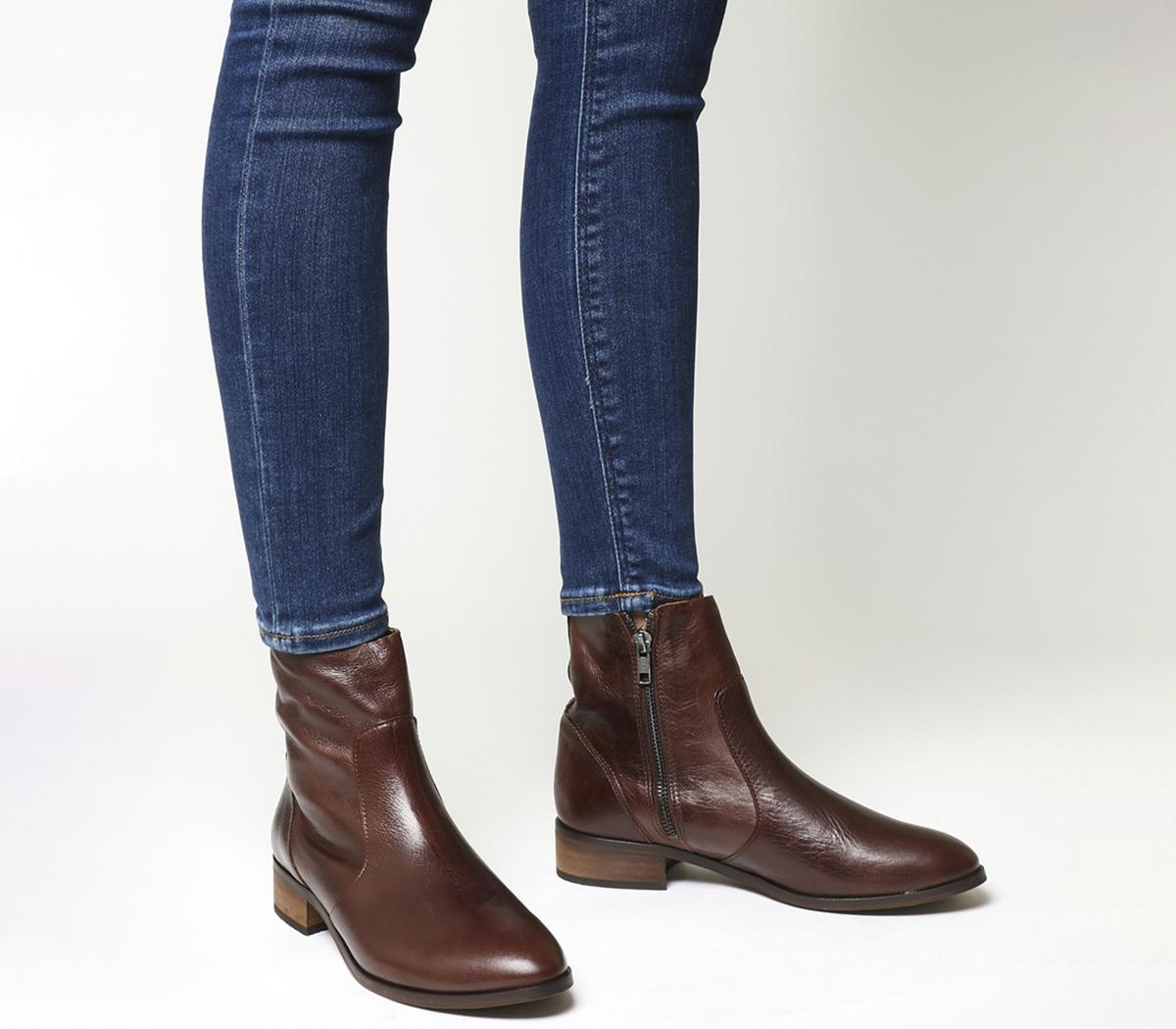 OFFICEAshleigh Flat Ankle BootsBrown Leather